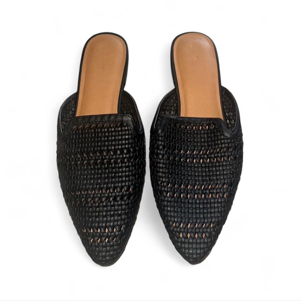 Black Woven Slip-On Mules